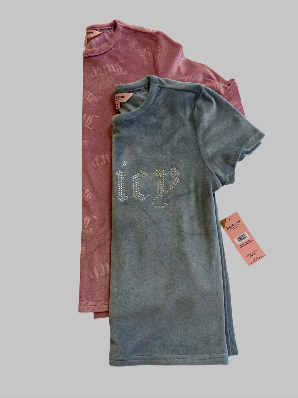 Juicy Couture Women’s Short Sleeve Velvet Tees - Blue and Pink